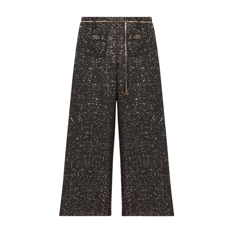 Black Tweed Trousers with Sequins