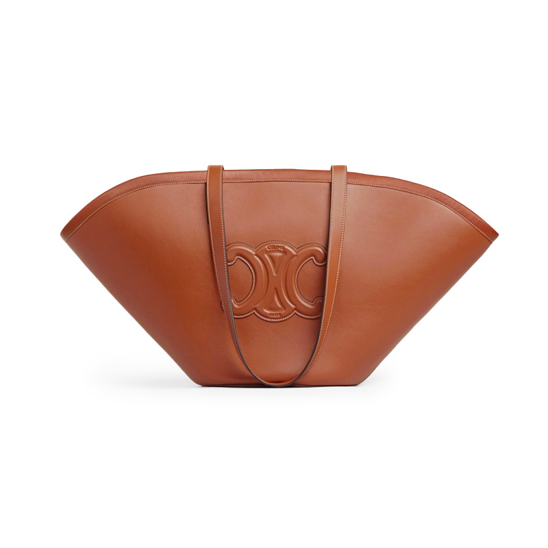 Medium Couffin Cuir Triomphe Handbag in Smooth Tan Calfskin Leather