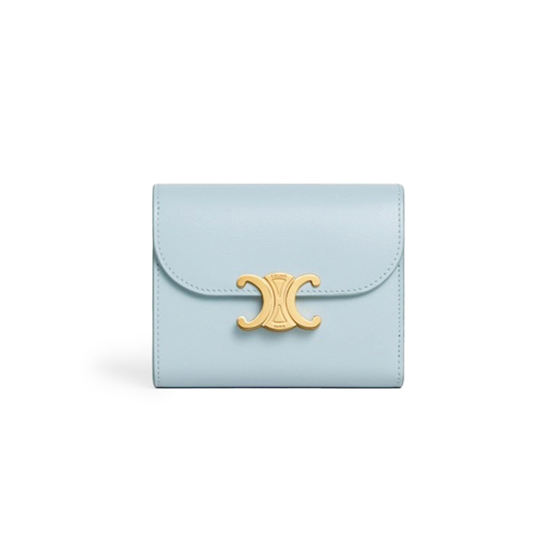 Small Wallet Triomphe in Shiny Calfskin in Ice Blue
