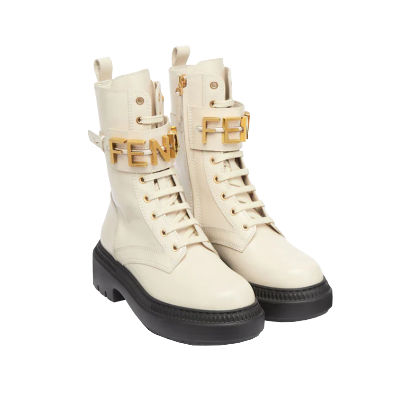 Fendigraphy White Leather Biker Boot