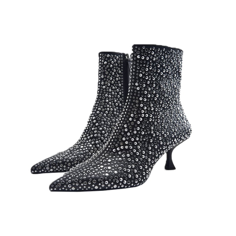 Studded High Heel Ankle Boots