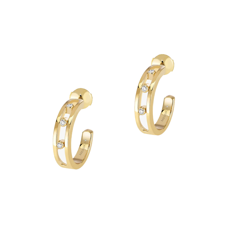 Move Hoop Yellow Gold Diamond Earrings