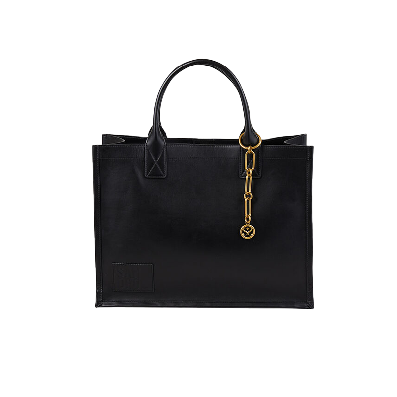 Leather Tote Bag with Chain Jewelry