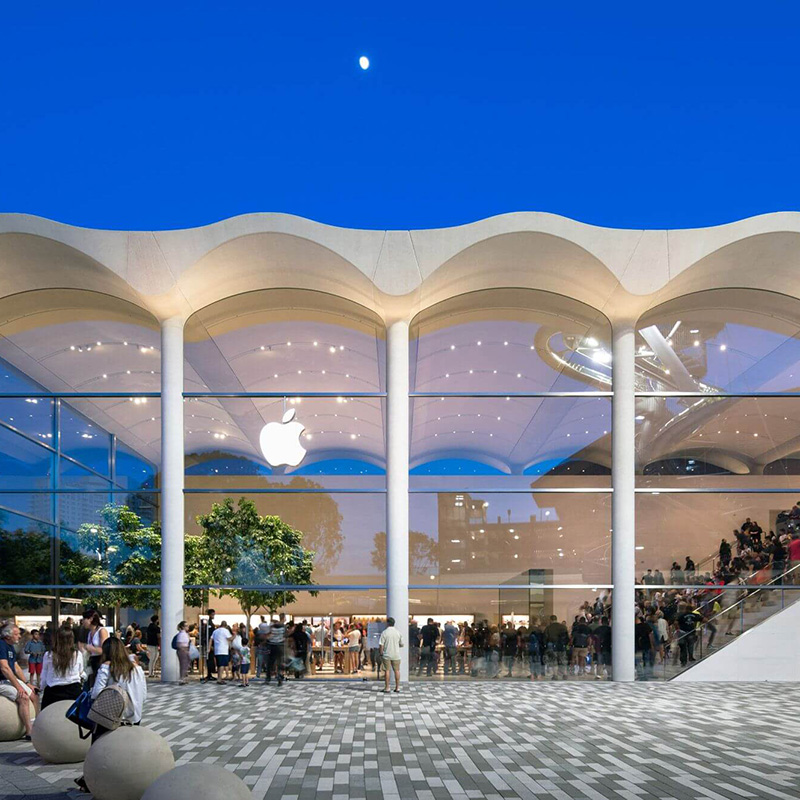 Wavy white concrete roof tops Foster + Partners' Apple Aventura store in Miami