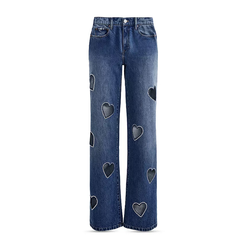 Karrie High Waist Embellished Heart Cutout Jeans in True Blues Dark