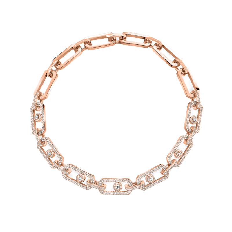 Pink Gold Diamond Necklace So Move XL Pavé