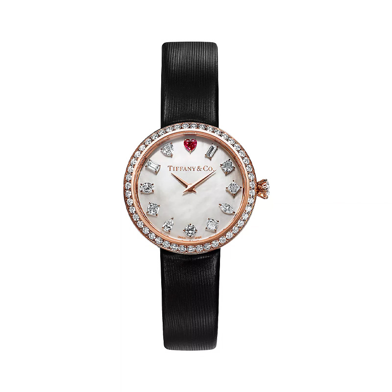 28 MM Round Watch in Rose Gold with a Rubellite and Diamonds