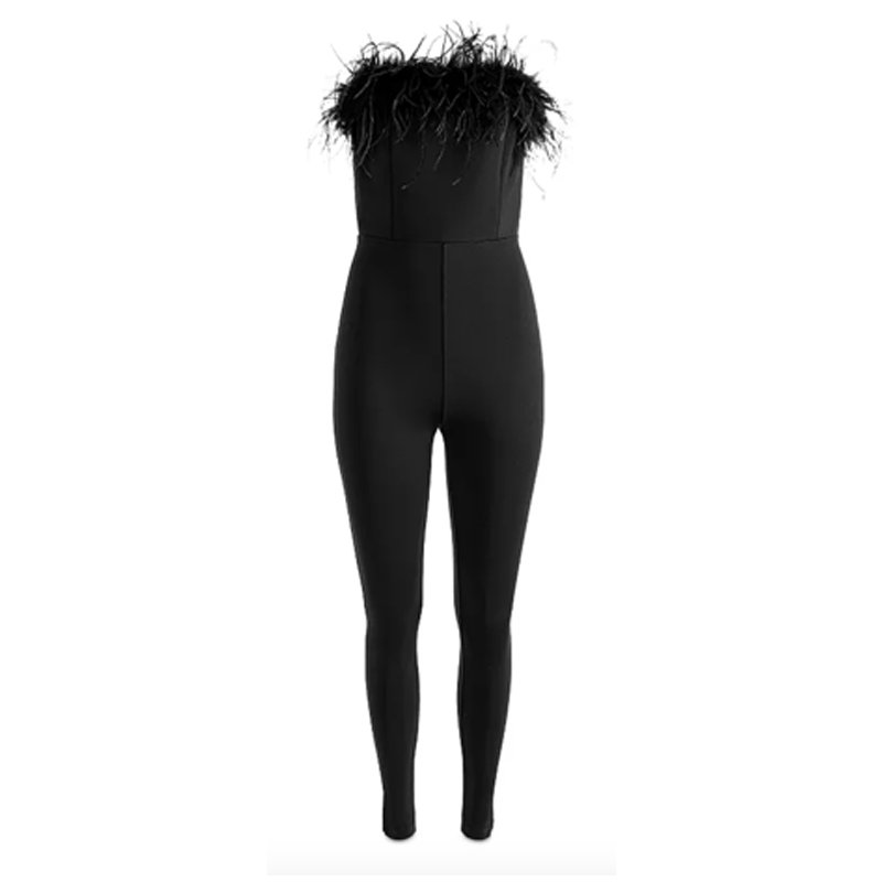 Alice and Olivia Feather jumpsuit Available at Bloomingdales