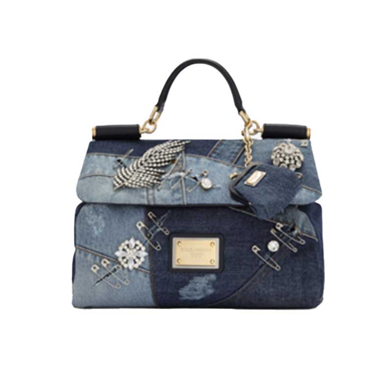Dolce & Gabbana Patchwork Denim Bag with Embroidery