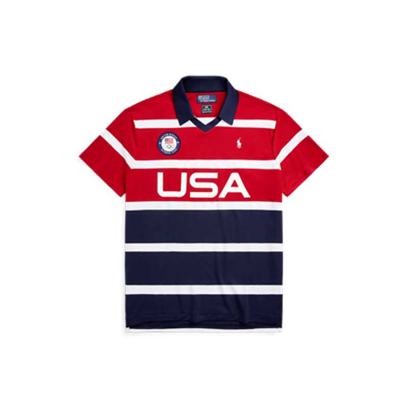 Team USA Striped Stretch Mesh Polo