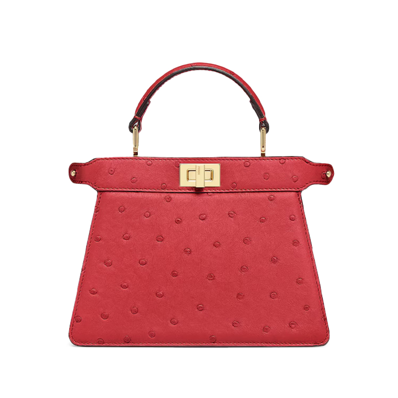 Peekaboo ISeeU Petite Red Ostrich Bag