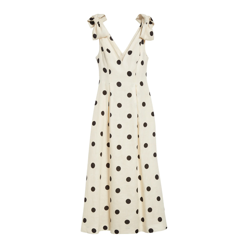 Polka Dot Linen Midi Dress