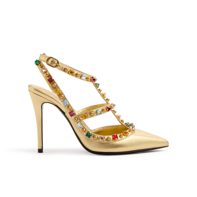 Rockstud Décolleté In Laminated Nappa With Cabochon And Crystals