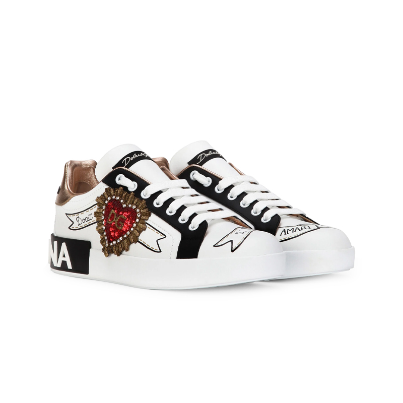 Calfskin Portofino sneakers with embroidery