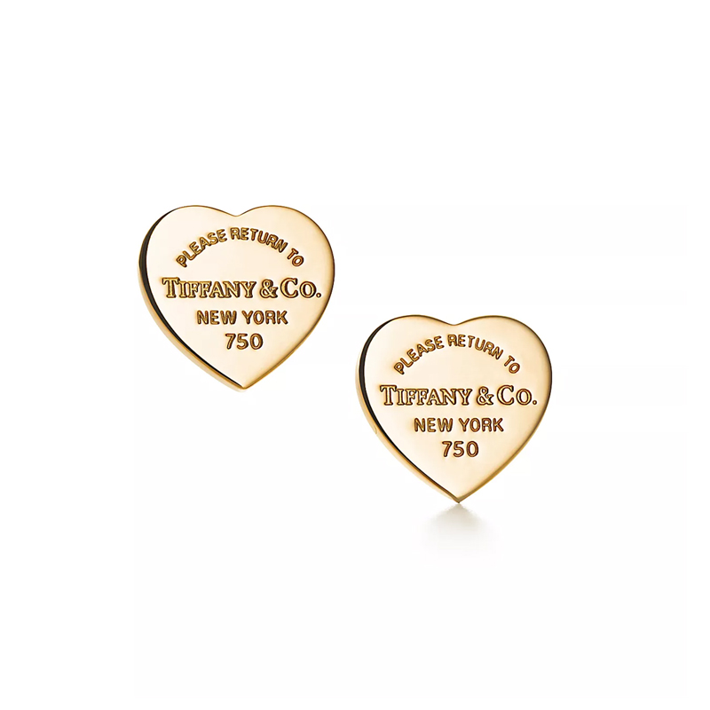 Heart Tag Stud Earrings in Yellow Gold, Mini